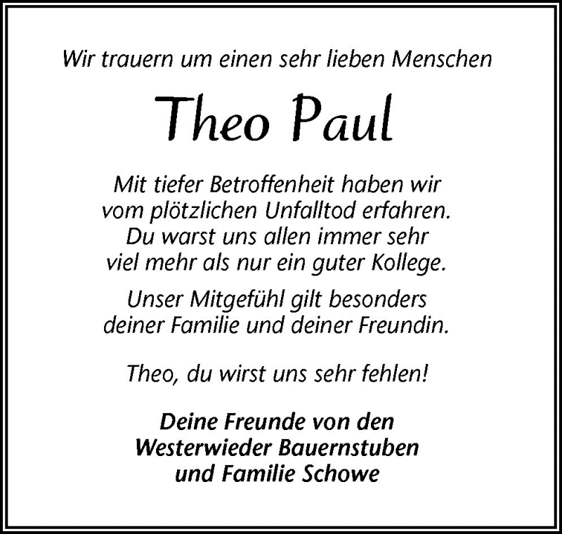  Traueranzeige für Theo Paul vom 16.01.2009 aus Neue Osnabrücker Zeitung GmbH & Co. KG
