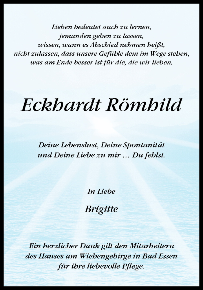  Traueranzeige für Eckhardt Römhild vom 27.01.2009 aus Neue Osnabrücker Zeitung GmbH & Co. KG