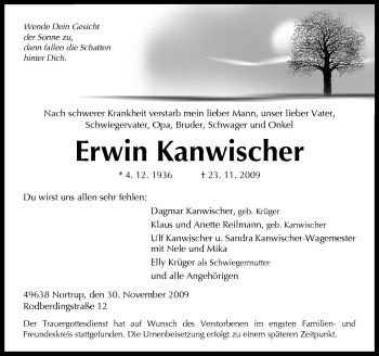 Traueranzeigen Von Erwin Kanwischer Noz Trauerportal