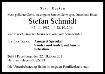 Traueranzeigen Von Stefan Schmidt Noz Trauerportal