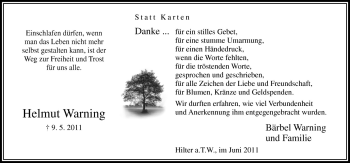 Traueranzeige von Helmut Warning von Neue Osnabrücker Zeitung GmbH & Co. KG