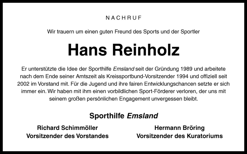  Traueranzeige für Hans Reinholz vom 28.09.2011 aus Neue Osnabrücker Zeitung GmbH & Co. KG