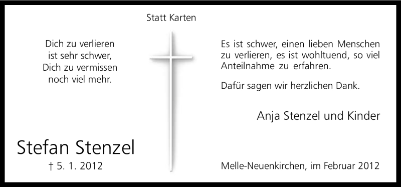  Traueranzeige für Stefan Stenzel vom 18.02.2012 aus Neue Osnabrücker Zeitung