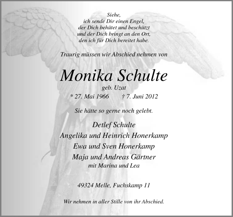  Traueranzeige für Monika Schulte vom 09.06.2012 aus Neue Osnabrücker Zeitung GmbH & Co. KG