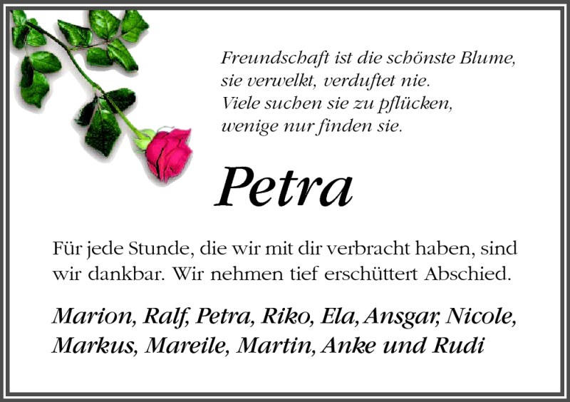  Traueranzeige für Petra Lucht vom 26.06.2012 aus Neue Osnabrücker Zeitung GmbH & Co. KG