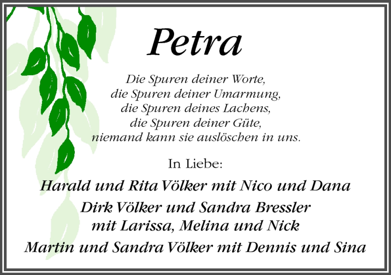  Traueranzeige für Petra Lucht vom 26.06.2012 aus Neue Osnabrücker Zeitung GmbH & Co. KG
