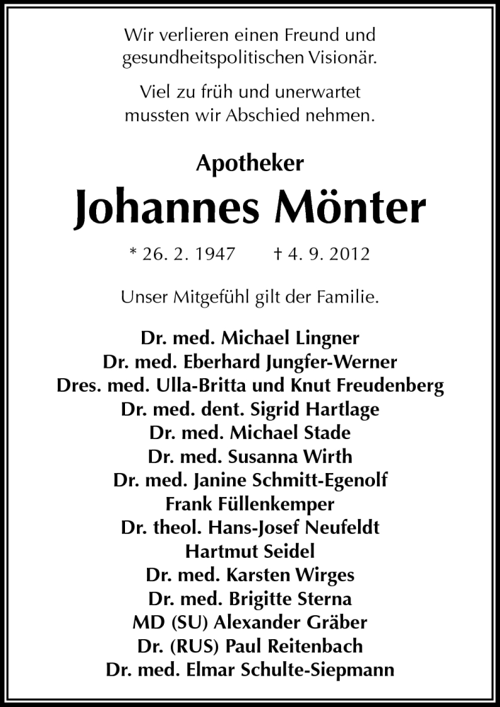  Traueranzeige für Johannes Mönter vom 08.09.2012 aus Neue Osnabrücker Zeitung GmbH & Co. KG