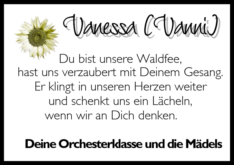  Traueranzeige für Vanessa Meese vom 26.09.2012 aus Neue Osnabrücker Zeitung GmbH & Co. KG