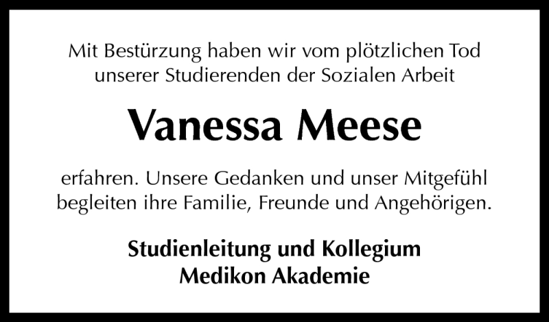  Traueranzeige für Vanessa Meese vom 27.09.2012 aus Neue Osnabrücker Zeitung GmbH & Co. KG