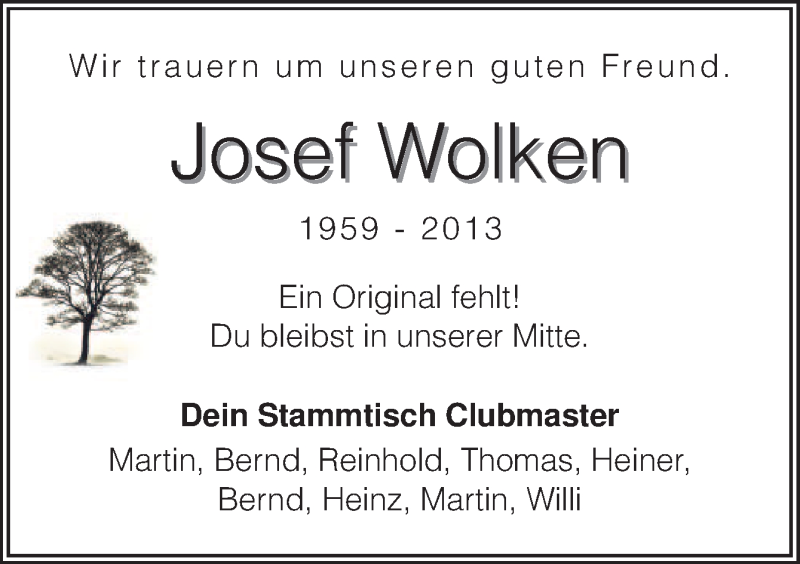  Traueranzeige für Josef Wolken vom 18.12.2013 aus Neue Osnabrücker Zeitung GmbH & Co. KG