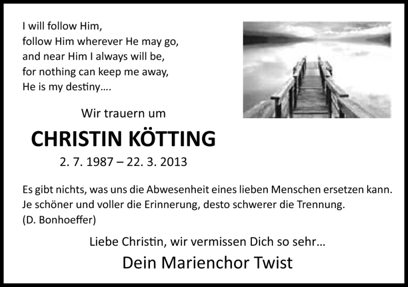 Traueranzeige für Christin Kötting vom 27.03.2013 aus Neue Osnabrücker Zeitung GmbH & Co. KG