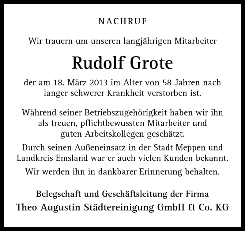  Traueranzeige für Rudolf Grote vom 04.04.2013 aus Neue Osnabrücker Zeitung GmbH & Co. KG