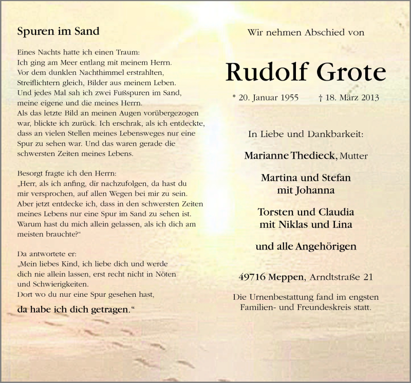  Traueranzeige für Rudolf Grote vom 13.04.2013 aus Neue Osnabrücker Zeitung GmbH & Co. KG
