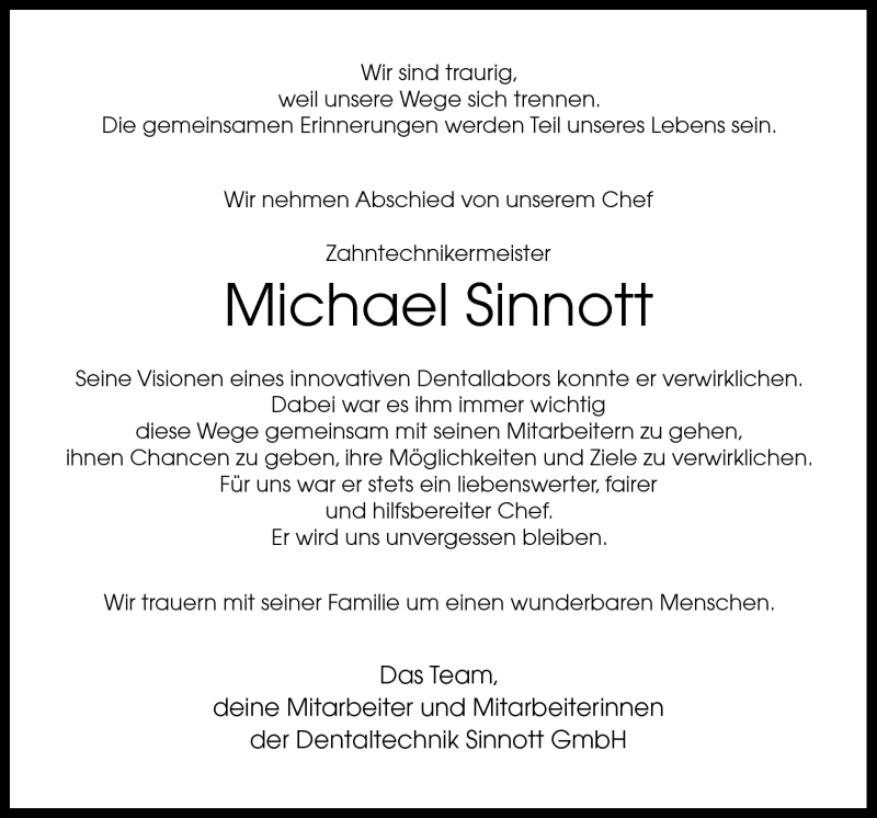  Traueranzeige für Michael Sinnott vom 20.04.2013 aus Neue Osnabrücker Zeitung GmbH & Co. KG