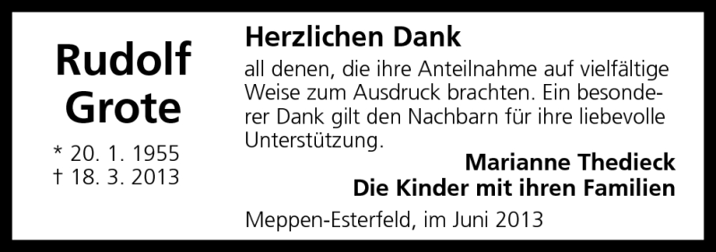  Traueranzeige für Rudolf Grote vom 01.06.2013 aus Neue Osnabrücker Zeitung GmbH & Co. KG