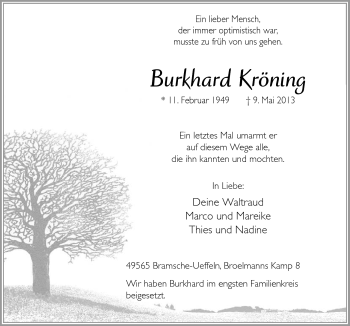 Traueranzeige von Burkhard Kröning von Neue Osnabrücker Zeitung GmbH & Co. KG