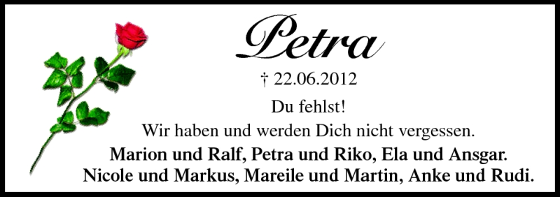  Traueranzeige für Petra Lucht vom 22.06.2013 aus Neue Osnabrücker Zeitung GmbH & Co. KG