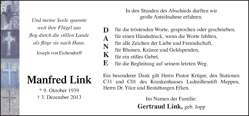 Traueranzeige für Manfred Link vom 11.01.2014 aus Neue Osnabrücker Zeitung GmbH & Co. KG