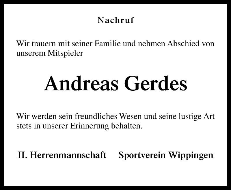  Traueranzeige für Andreas Gerdes vom 27.01.2014 aus Neue Osnabrücker Zeitung GmbH & Co. KG