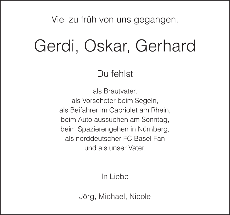  Traueranzeige für Gerhard Wessels vom 15.10.2014 aus Neue Osnabrücker Zeitung GmbH & Co. KG