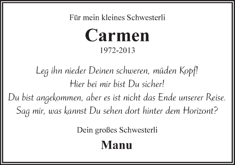  Traueranzeige für Carmen Kern vom 01.11.2014 aus Neue Osnabrücker Zeitung GmbH & Co. KG