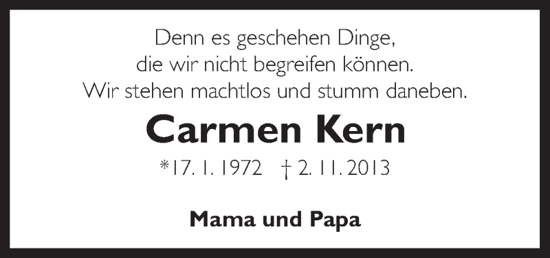  Traueranzeige für Carmen Kern vom 01.11.2014 aus Neue Osnabrücker Zeitung GmbH & Co. KG