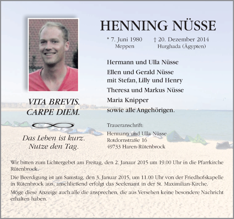  Traueranzeige für Henning Nüsse vom 31.12.2014 aus Neue Osnabrücker Zeitung GmbH & Co. KG