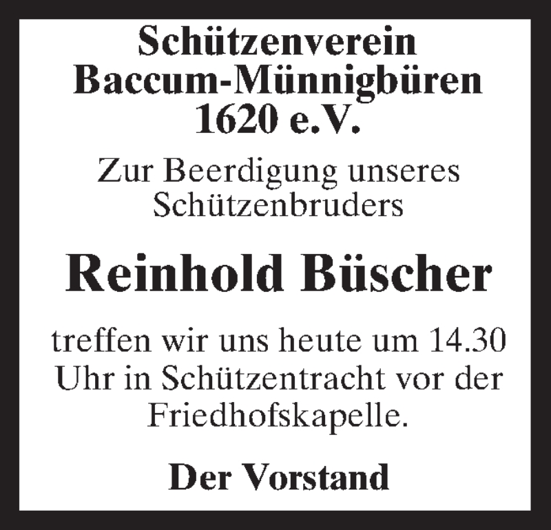  Traueranzeige für Reinhold Büscher vom 17.04.2014 aus Neue Osnabrücker Zeitung GmbH & Co. KG