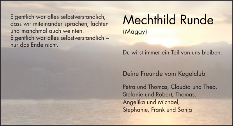  Traueranzeige für Mechthild Runde vom 24.04.2014 aus Neue Osnabrücker Zeitung GmbH & Co. KG