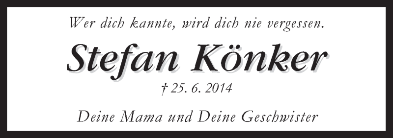  Traueranzeige für Stefan Könker vom 02.07.2014 aus Neue Osnabrücker Zeitung GmbH & Co. KG