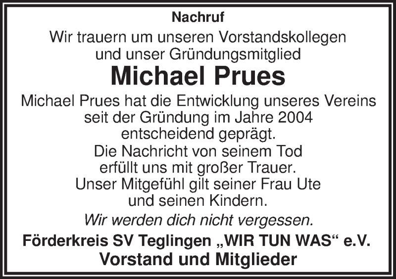  Traueranzeige für Michael Prues vom 03.07.2014 aus Neue Osnabrücker Zeitung GmbH & Co. KG