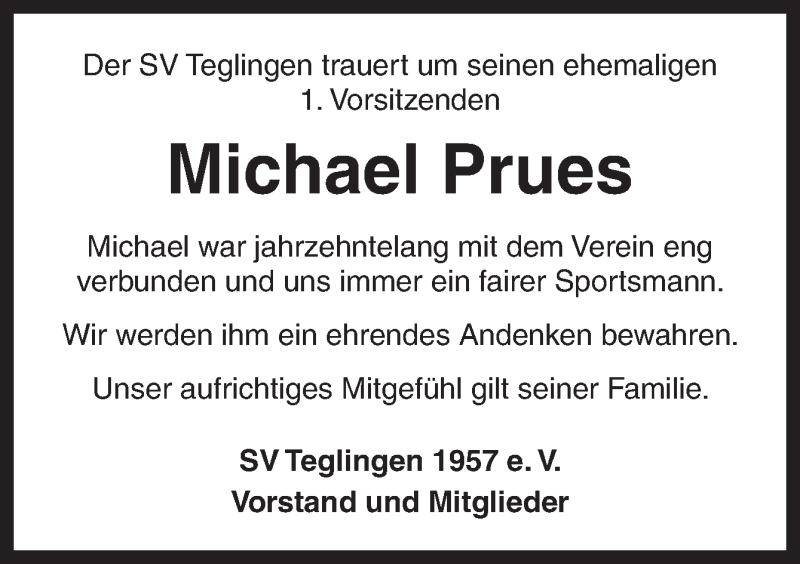  Traueranzeige für Michael Prues vom 04.07.2014 aus Neue Osnabrücker Zeitung GmbH & Co. KG