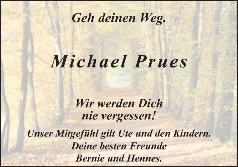  Traueranzeige für Michael Prues vom 05.07.2014 aus Neue Osnabrücker Zeitung GmbH & Co. KG