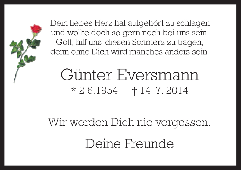  Traueranzeige für Günter Eversmann vom 23.07.2014 aus Neue Osnabrücker Zeitung GmbH & Co. KG