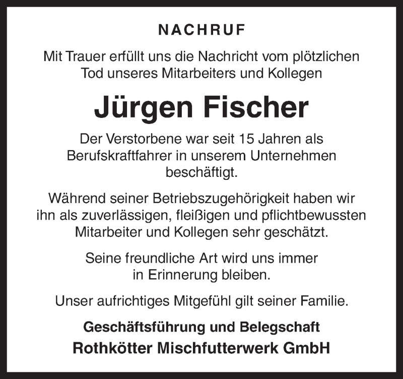  Traueranzeige für Jürgen Fischer vom 11.08.2014 aus Neue Osnabrücker Zeitung GmbH & Co. KG