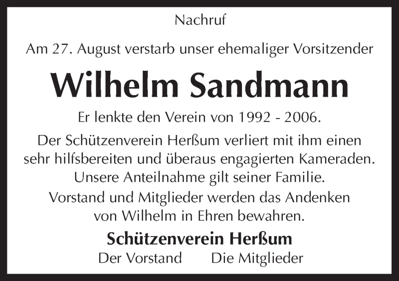  Traueranzeige für Wilhelm Sandmann vom 02.09.2014 aus Neue Osnabrücker Zeitung GmbH & Co. KG