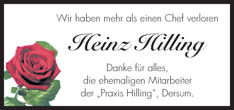  Traueranzeige für Heinz Hilling vom 24.09.2014 aus Neue Osnabrücker Zeitung GmbH & Co. KG
