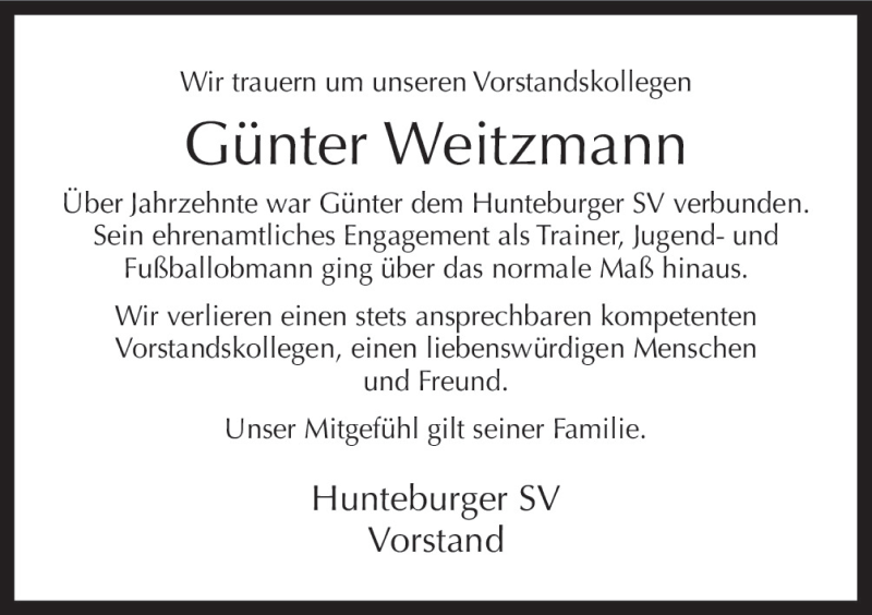  Traueranzeige für Günter Weitzmann vom 21.11.2015 aus Neue Osnabrücker Zeitung GmbH & Co. KG