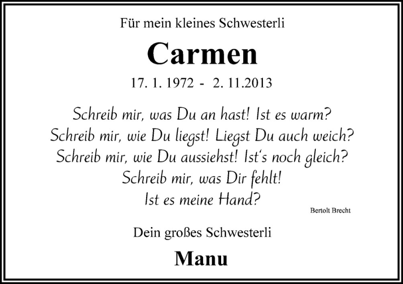  Traueranzeige für Carmen Kern vom 02.11.2015 aus Neue Osnabrücker Zeitung GmbH & Co. KG