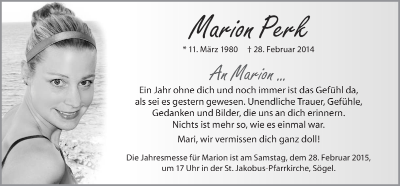  Traueranzeige für Marion Perk vom 24.02.2015 aus Neue Osnabrücker Zeitung GmbH & Co. KG
