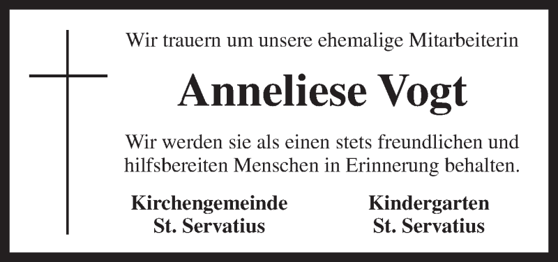  Traueranzeige für Anneliese Vogt vom 11.02.2015 aus Neue Osnabrücker Zeitung GmbH & Co. KG