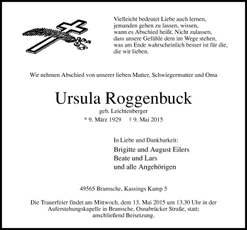 Traueranzeige von Ursula Roggenbuck von Neue Osnabrücker Zeitung GmbH & Co. KG