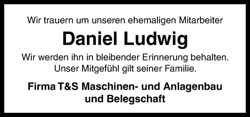  Traueranzeige für Daniel Ludwig vom 10.06.2015 aus Neue Osnabrücker Zeitung GmbH & Co. KG