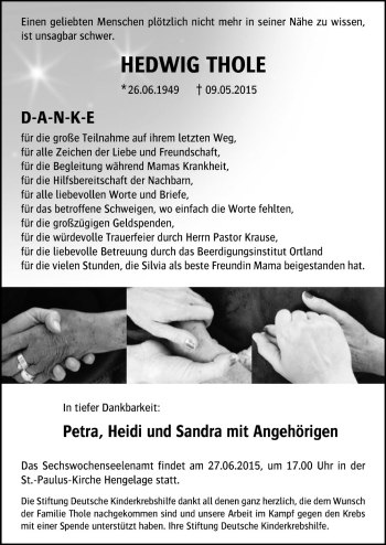 Traueranzeige von Hedwig Thole von Neue Osnabrücker Zeitung GmbH & Co. KG