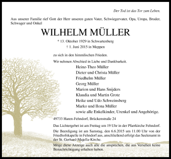 Traueranzeigen Von Wilhelm M Ller Noz Trauerportal