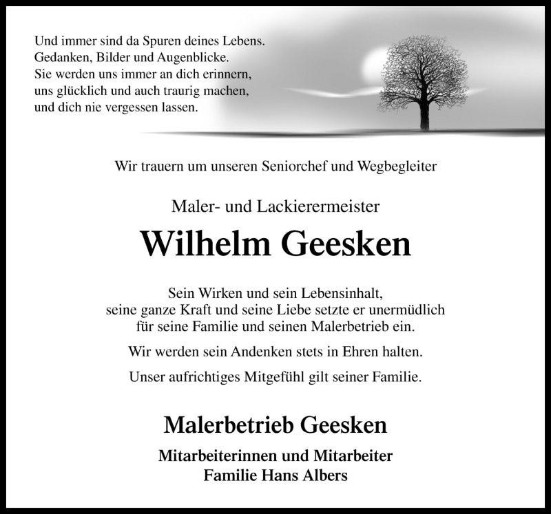  Traueranzeige für Wilhelm Geesken vom 28.07.2015 aus Neue Osnabrücker Zeitung GmbH & Co. KG