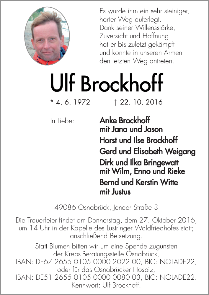  Traueranzeige für Ulf Brockhoff vom 24.10.2016 aus Neue Osnabrücker Zeitung GmbH & Co. KG
