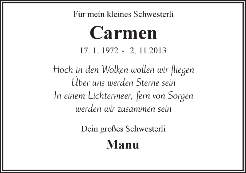  Traueranzeige für Carmen Kern vom 02.11.2016 aus Neue Osnabrücker Zeitung GmbH & Co. KG