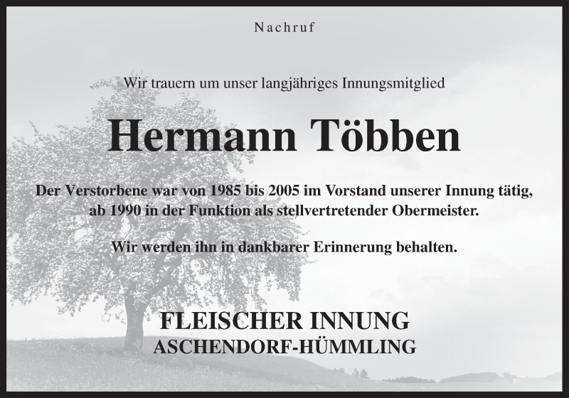  Traueranzeige für Hermann Többen vom 27.05.2016 aus Neue Osnabrücker Zeitung GmbH & Co. KG