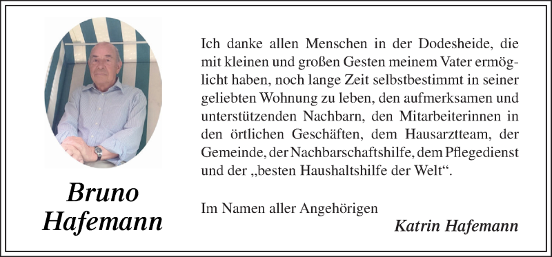  Traueranzeige für Bruno Hafemann vom 25.06.2016 aus Neue Osnabrücker Zeitung GmbH & Co. KG
